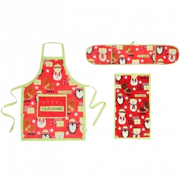 Merry Christmas character kitchen set (Double oven glove, Apron, Tea towel)