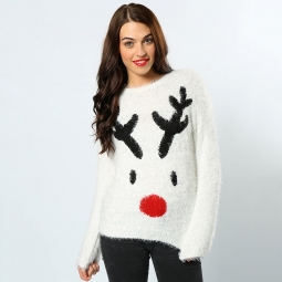 Women's eyelash yarn reindeer jumper