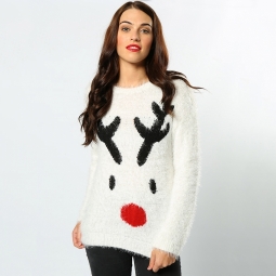 Women's eyelash yarn reindeer jumper