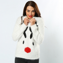 Women's eyelash yarn reindeer jumper