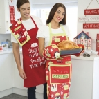 Merry Christmas character kitchen set (Double oven glove, Apron, Tea towel)